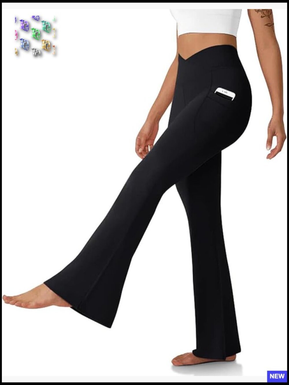 Flare Leggings with Pockets High Waisted Crossover Tummy Control Bootcut Yoga